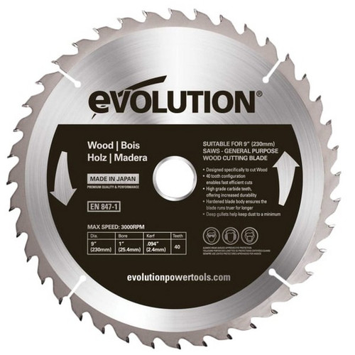 Evolution Wood Cutting Circular Saw Blade 230 x 2.4 x 25.4mm x 40T | Toolden