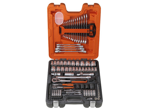 Bahco BAHS106 S106 Socket & Spanner Set of 106 AF & Metric 1/4 & 1/2in Drive | Toolden