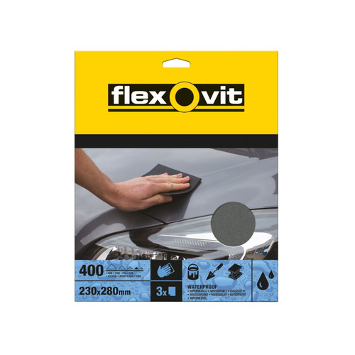 Flexovit FLV26303 Waterproof Sanding Sheets 230 x 280mm Fine 400G (3)  | Toolden