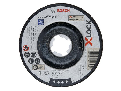 Bosch BSH619258 X-LOCK Expert for Metal Depressed Centre Grinding Disc 115 x 6 x 22.23mm | Toolden