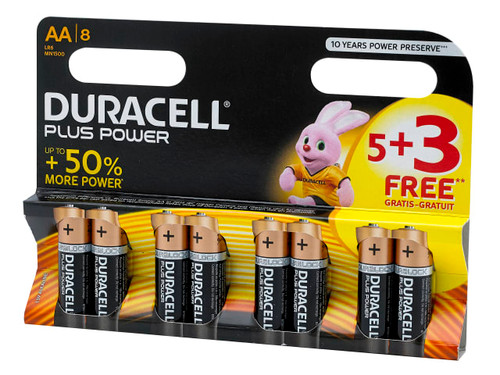 Duracell Plus Power AA Batteries (Pack 5 + 3 Free)