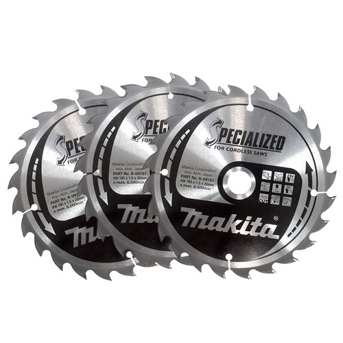 Makita B-09167 165mm x 20mm x 24T Specialized Circular Saw Blade 3 Pack