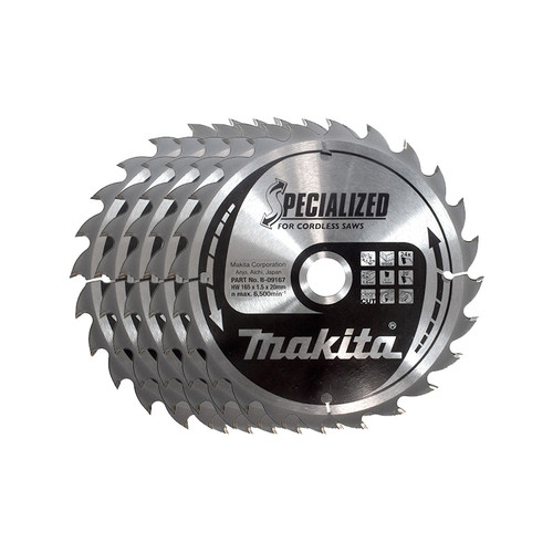 Makita B-09167 165mm x 20mm x 24T Specialized Circular Saw Blade 5 Pack