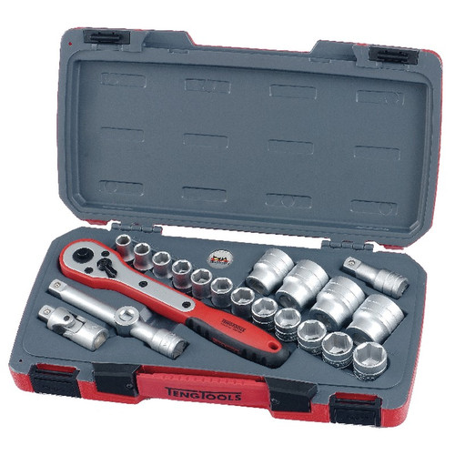 Teng Tools T1221-6 21 Pieces 6 point 1/2" Drive MM Socket Set