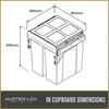 Austen & Co. 68L Pull Out Cupboard Kitchen Bin - 2 Compartments