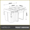 Austen & Co. 68L Built-In Pull Out Cupboard Kitchen Bin - 4 Compartments