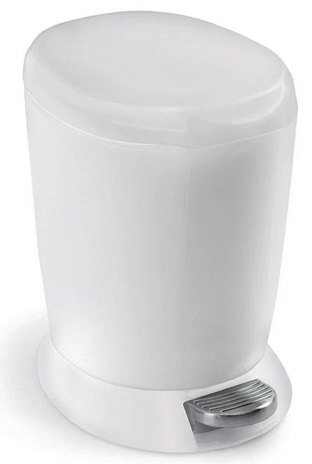 Simplehuman 6 Litre Round Plastic Pedal Bin - White