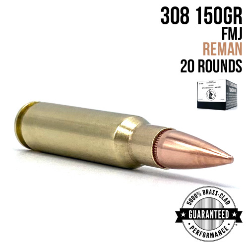 AngelFire 308 Winchester 150gr FMJ remanufactured ammunition, 20-round box