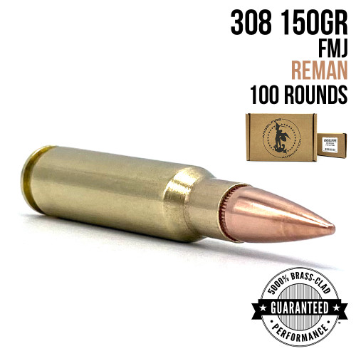 AngelFire 308 Winchester 150gr FMJ remanufactured ammunition, 100-round quarter case