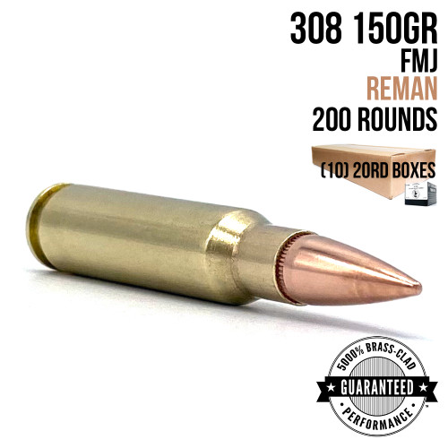 AngelFire 308 Winchester 150gr FMJ remanufactured ammunition, 200-round half case