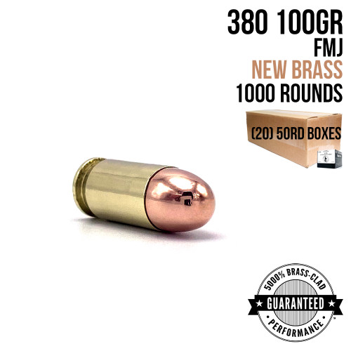 AngelFire 380 ACP 100gr FMJ new brass ammunition, 1,000-round case