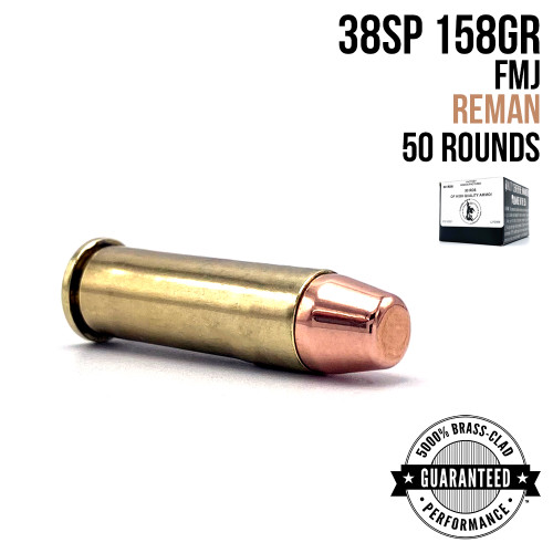 AngelFire 38 Special 158gr FMJ remanufactured ammunition, 50-round box
