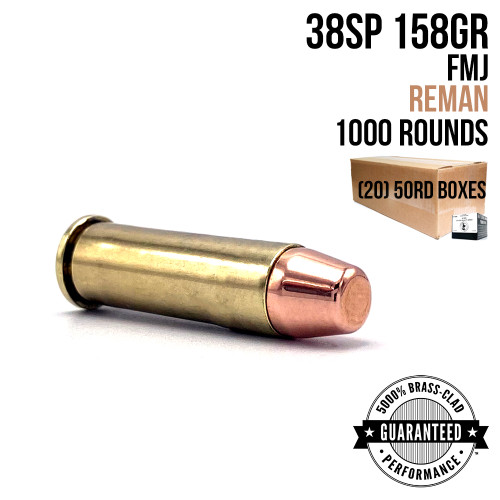 AngelFire 38 Special 158gr FMJ remanufactured ammunition, 1,000-round case