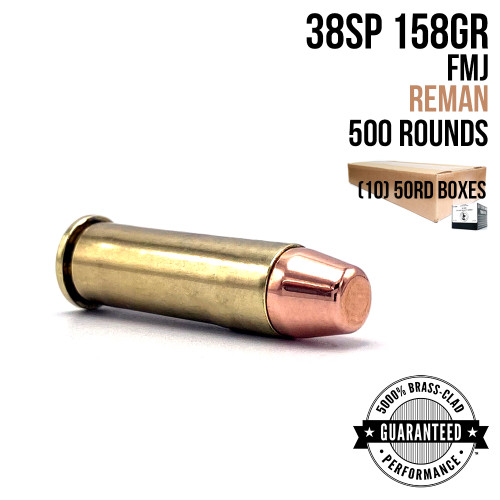 AngelFire 38 Special 158gr FMJ remanufactured ammunition, 500-round half case