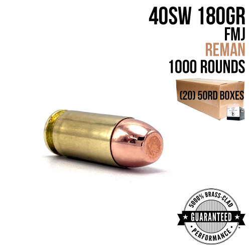 AngelFire 40 S&W 180gr FMJ remanufactured ammunition, 1,000-round case