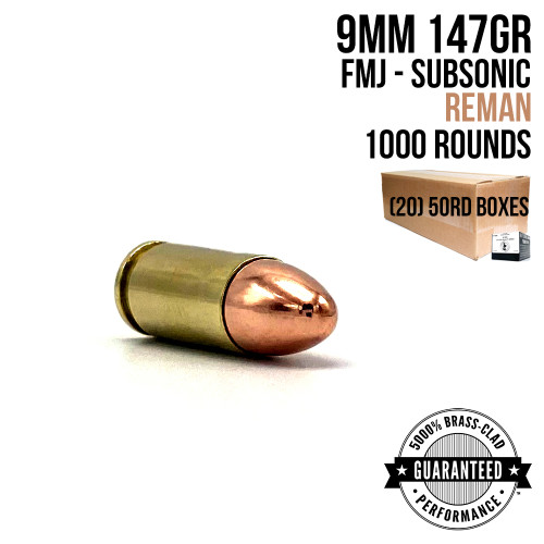 AngelFire 9mm Luger 147gr FMJ remanufactured ammunition, 1,000-round case