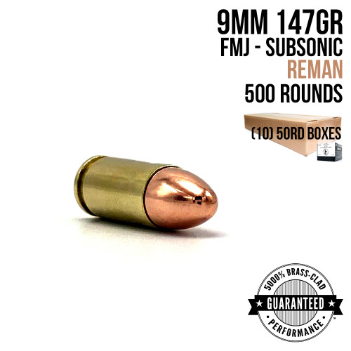 AngelFire 9mm Luger 147gr FMJ remanufactured ammunition, 500-round half case