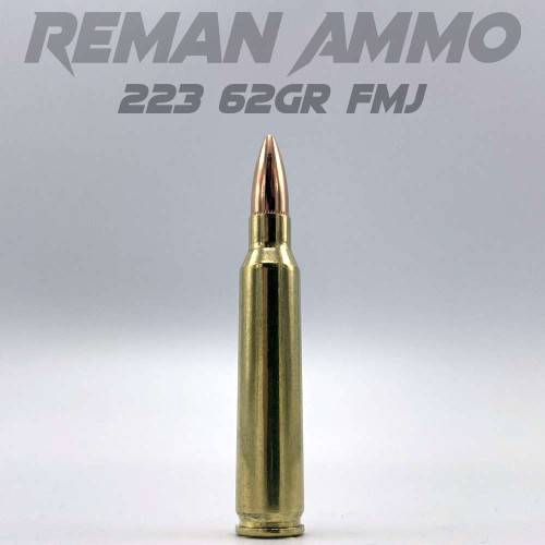 A single round of AngelFire Ammo RA - 223 - 62gr - FMJ - 250rds with product details and an example of the packaging.