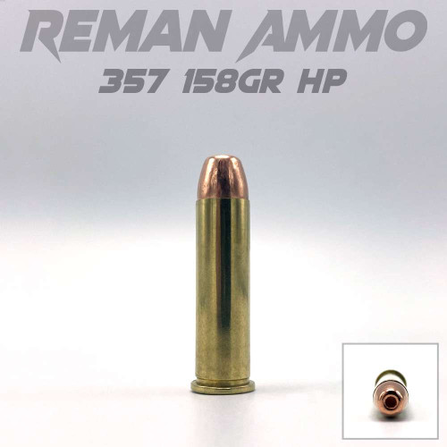 A single round of AngelFire Ammo RA - 357 - 158gr - HP - 250rds with product details and an example of the packaging.