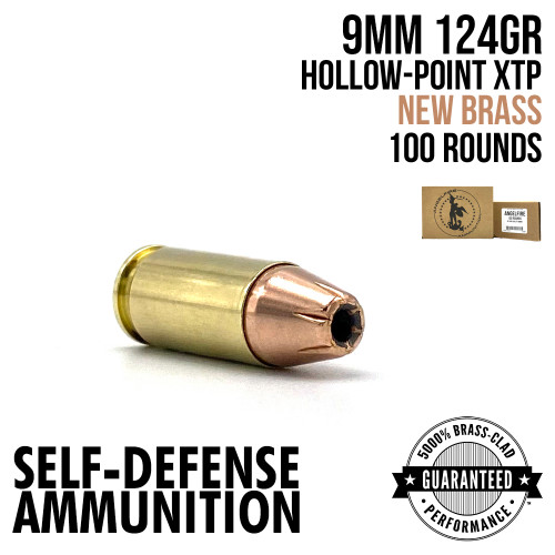 AngelFire 9mm Luger 124gr XTP new brass ammunition, 100-round mini case