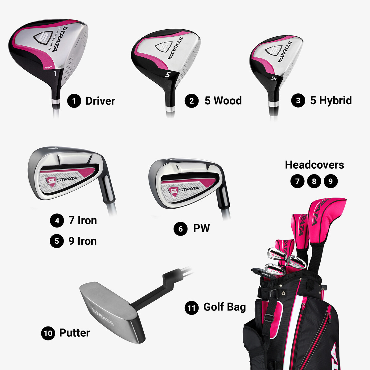 Callaway STRATA スタンド式 軽量 キャディバッグ　黒　ピンク Callaway Strata 7 Club Complete Womens Golf Set with Stand Bag