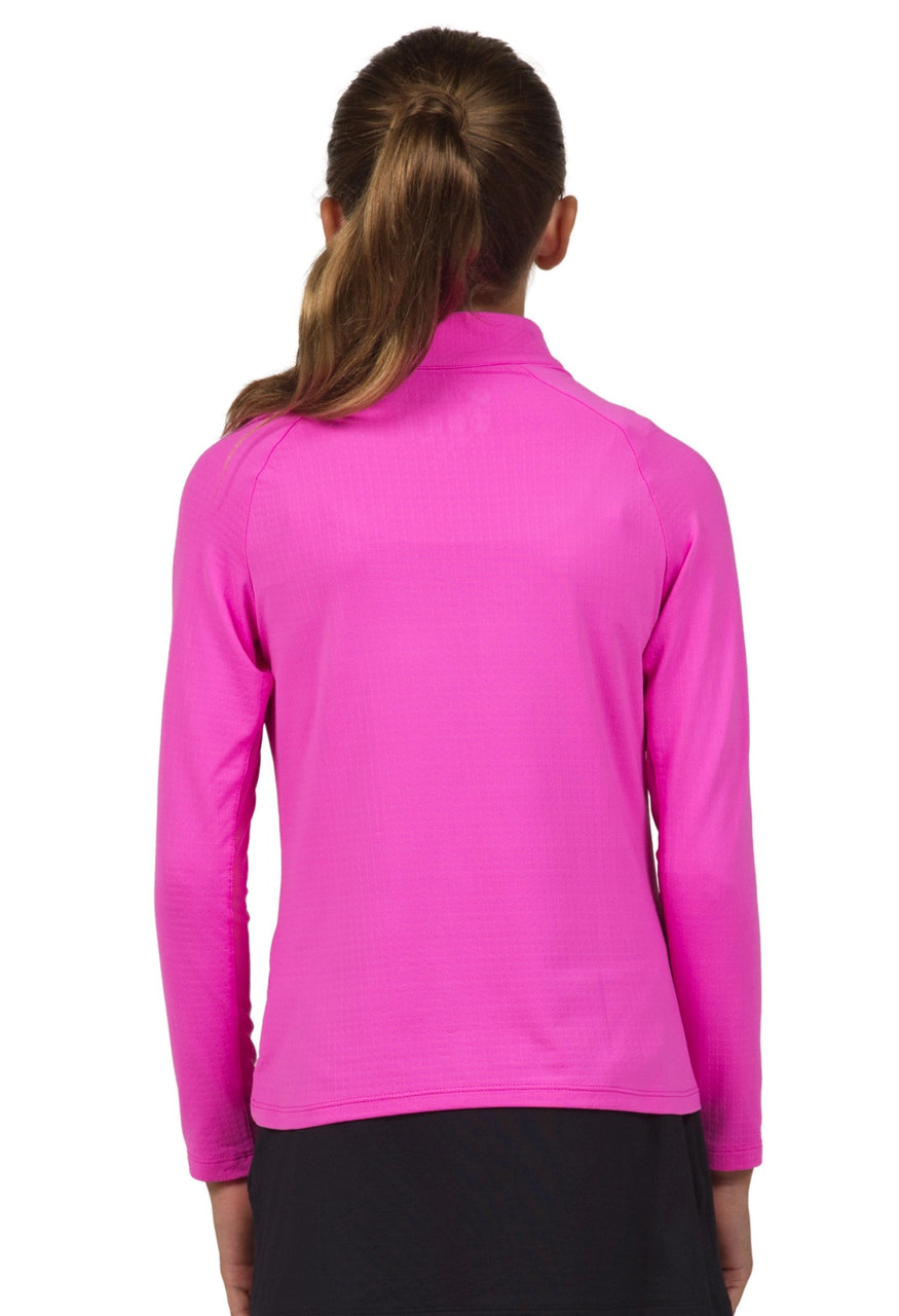 IBKÜL Girls Quarter Zip Long Sleeve Golf Shirt Hot Pink