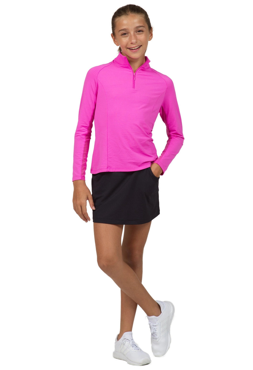 IBKÜL Girls Quarter Zip Long Sleeve Golf Shirt Hot Pink