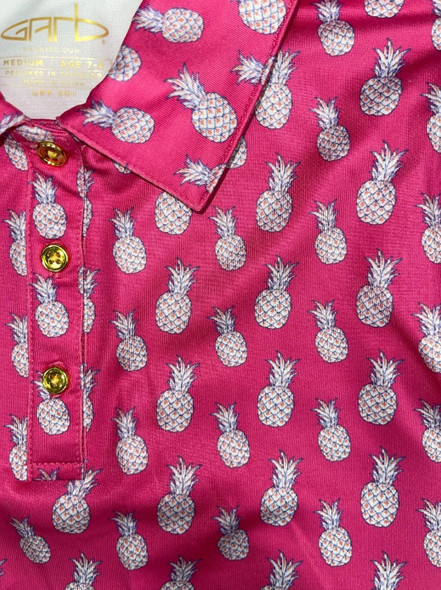 Garb Ava Youth Girls Golf Polo Pink Pineapples