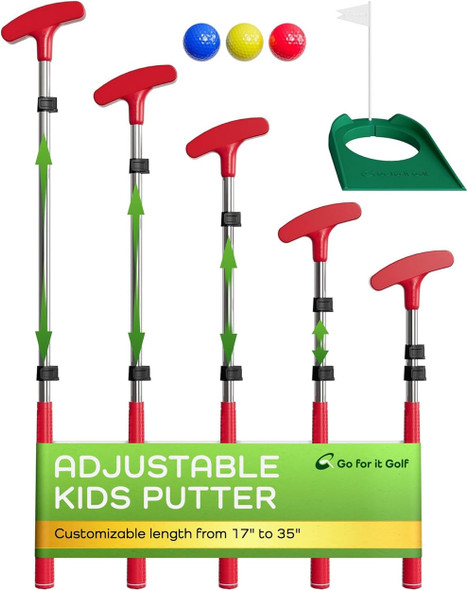 Go For It Golf Plastic Adjustable Putter Kit for Ages 3-16 (kids 28-63" tall)