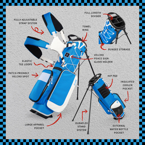 Sunday Golf Recess Junior Golf Bag for Ages 9-12 Blue and White Features