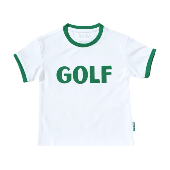 Golf T-Shirt for Kids and Toddlers White with Green Accents Front