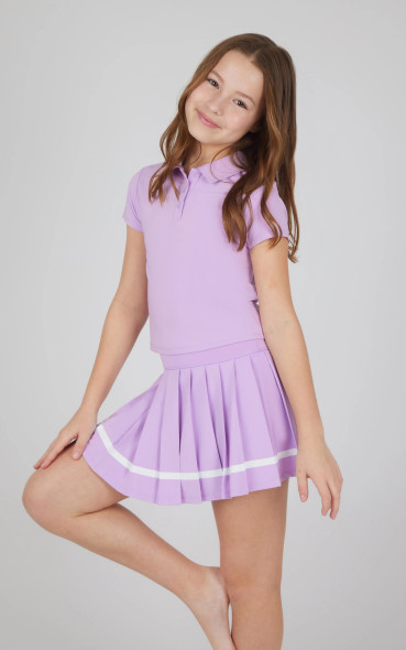 90 Degree by Reflex Girls Golf Outfit - Polo and Pleated Skort Lavender On Girl front