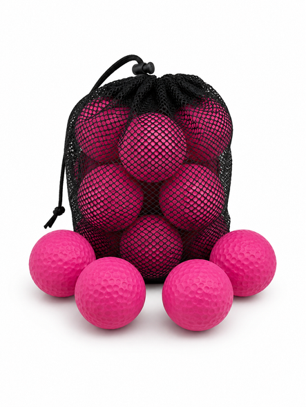 Pink Foam Training Golf Balls with Black Mesh Storage Bag