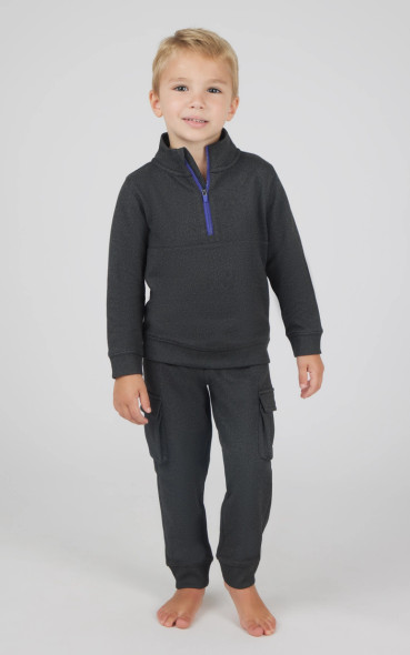 90 Degree by Reflex Toddler Boys Fleece Quarter Zip and Matching Joggers Black Front View