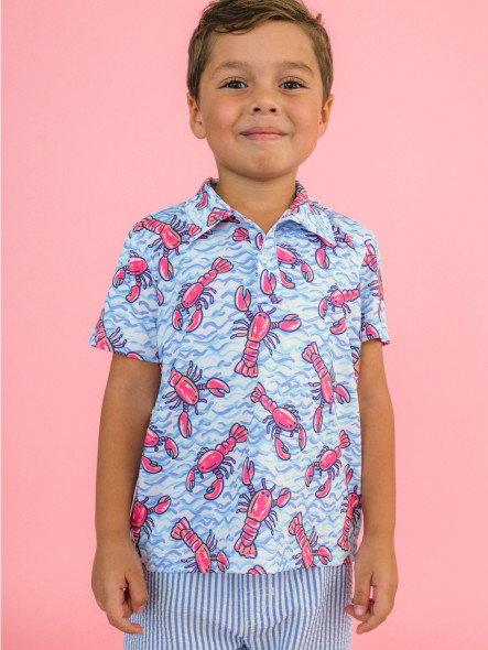 Rugged Butts Lobster Lagoon Little Boys Performance Golf Polo Front