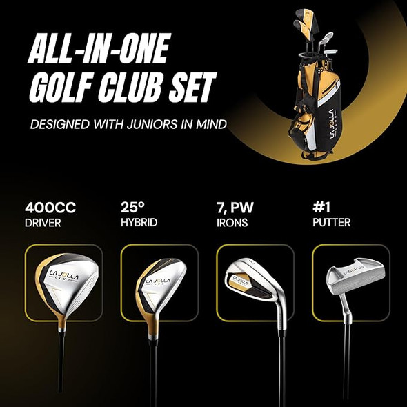 La Jolla 5 Club Kids Golf Set for Ages 11-12 (kids 56-60" tall) Gold