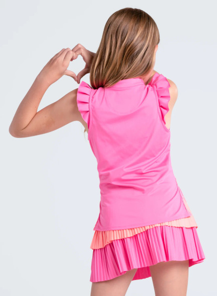 Lucky in Love Lace Frill Tank in Hot Pink Back