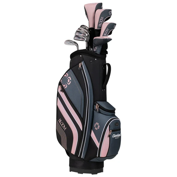 Cleveland Bloom 9 Club Womens Golf Set with Cart Bag (for girls 63-67" tall) - Black/Pink