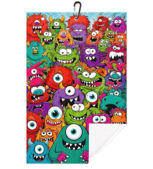 Colorful Monsters Golf Towel Expanded