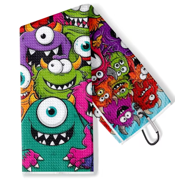 Colorful Monsters Golf Towel Folded