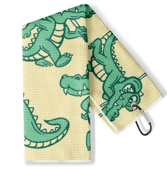 Golfing Gators microfiber golf towel with carabiner folded