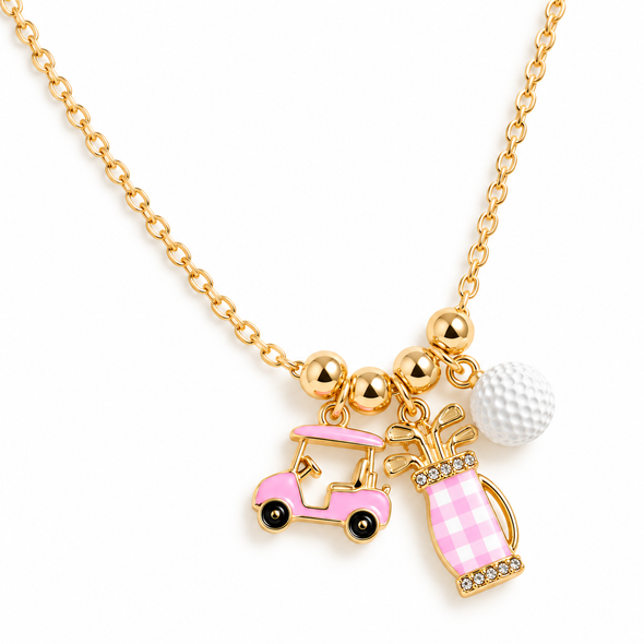 Golf Charm Necklace - Pink / Gold