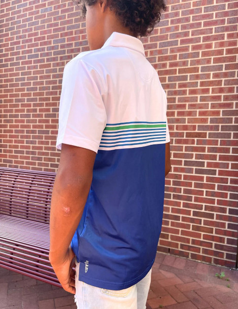 Tripp Youth Golf Polo Blue & White Block