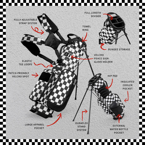 Sunday Golf Recess Kids Golf Bag for Ages 5-8 (Bag Height 27") Black White Checkered Features