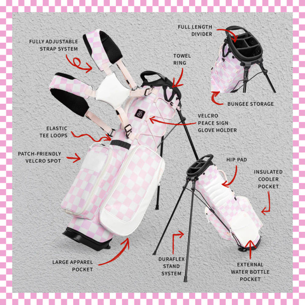 Sunday Golf Recess Girls Golf Bag Pink / White Checkered