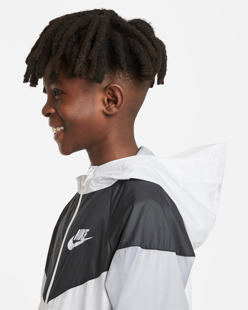 Nike Windrunner Full Zip Kids Jacket | Black / White / Wolf Grey
