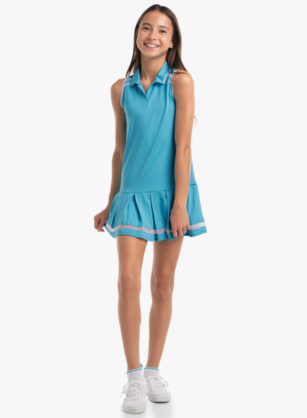 Lucky in Love It's A Win Girls Golf Dress - Ocean Blue Front