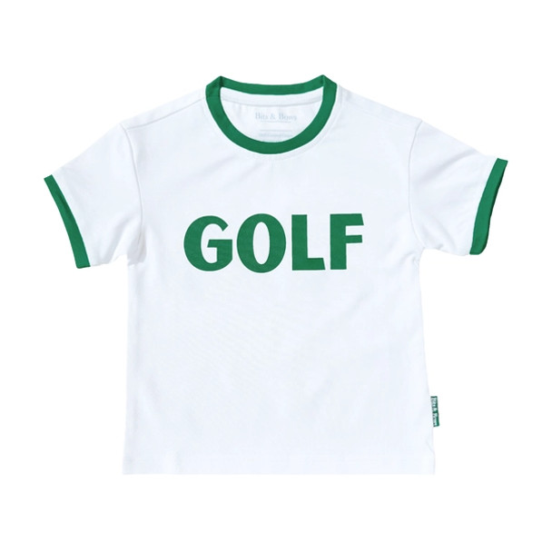 Golf T-Shirt for Kids and Toddlers White with Green Accents Front