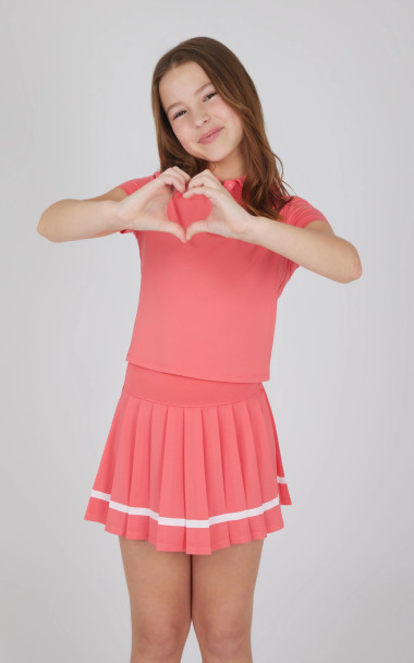 90 Degree by Reflex Girls Golf Outfit Coral On girl front