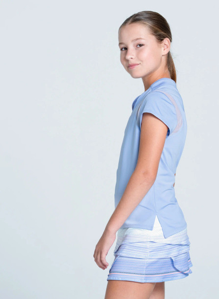 Lucky In Love On Par Girls Golf Polo - Blue / Lavender Side View